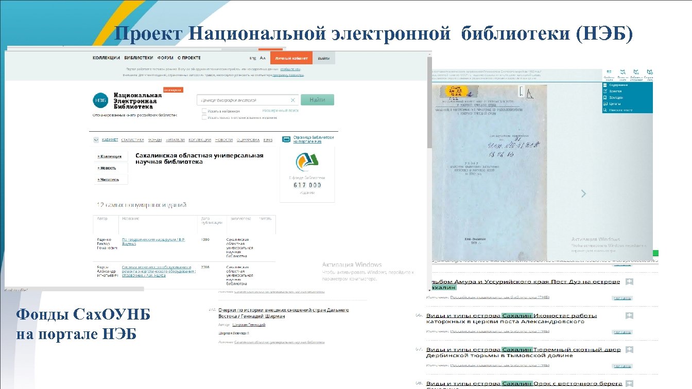 Проект Национальной электронной библиотеки (НЭБ) Фонды Сах. ОУНБ на портале НЭБ 