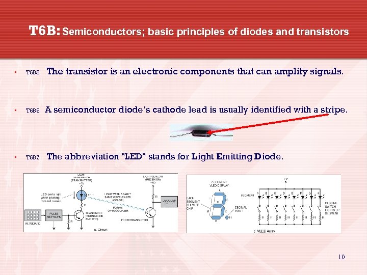 T 6 B: Semiconductors; basic principles of diodes and transistors • T 6 B