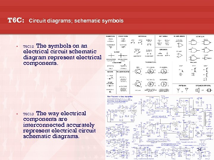 T 6 C: Circuit diagrams; schematic symbols The symbols on an electrical circuit schematic