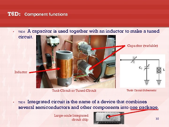 T 6 D: • Component functions A capacitor is used together with an inductor