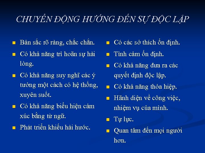 CHUYỂN ĐỘNG HƯỚNG ĐẾN SỰ ĐỘC LẬP n Bản sắc rõ ràng, chắc chắn.