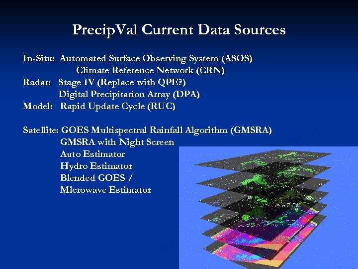 Precip. Val Current Data Sources In-Situ: Automated Surface Observing System (ASOS) Climate Reference Network