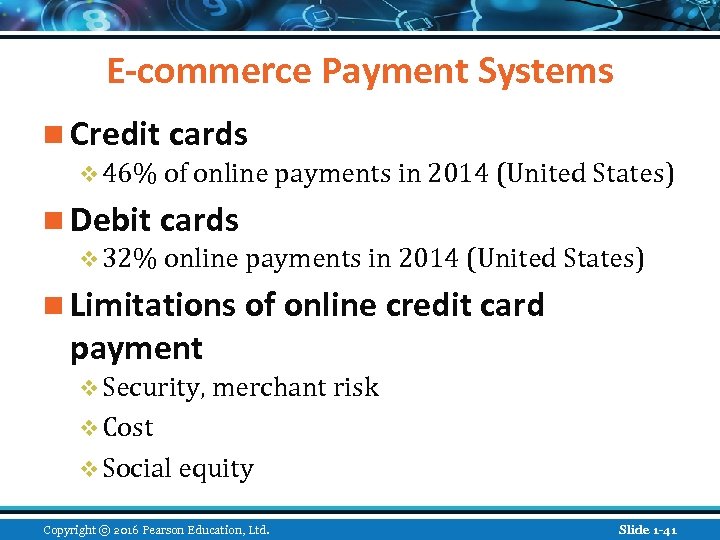 E-commerce Payment Systems n Credit cards v 46% of online payments in 2014 (United