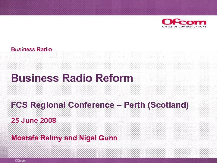 Business Radio Reform FCS Regional Conference – Perth (Scotland) 25 June 2008 Mostafa Relmy