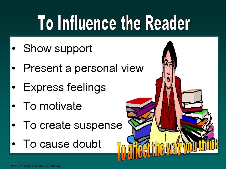  • Show support • Present a personal view • Express feelings • To