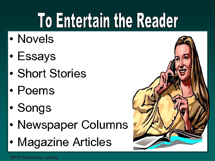  • • Novels Essays Short Stories Poems Songs Newspaper Columns Magazine Articles RPDP