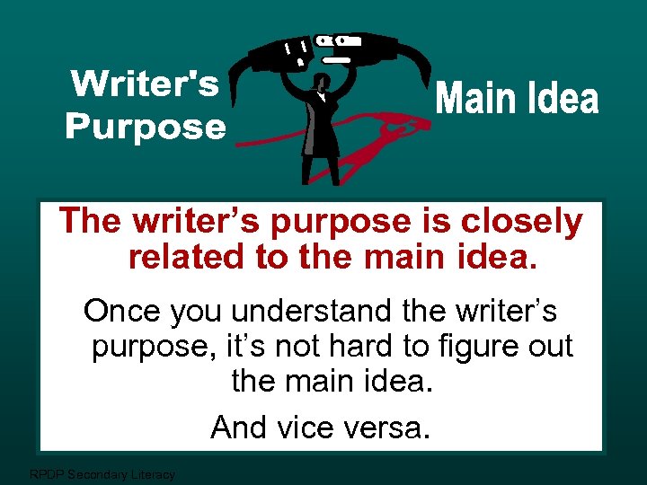 The writer’s purpose is closely related to the main idea. Once you understand the