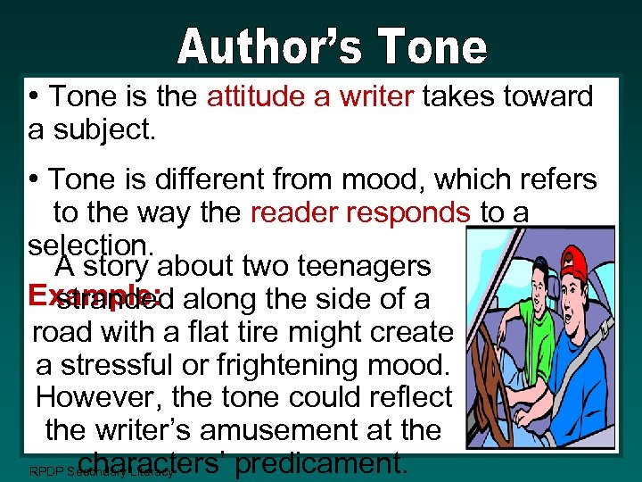  • Tone is the attitude a writer takes toward a subject. • Tone