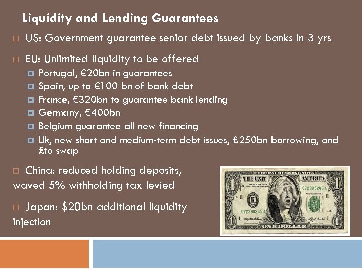 Liquidity and Lending Guarantees US: Government guarantee senior debt issued by banks in 3