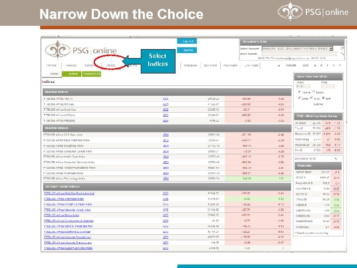 Narrow Down the Choice Select Indices 