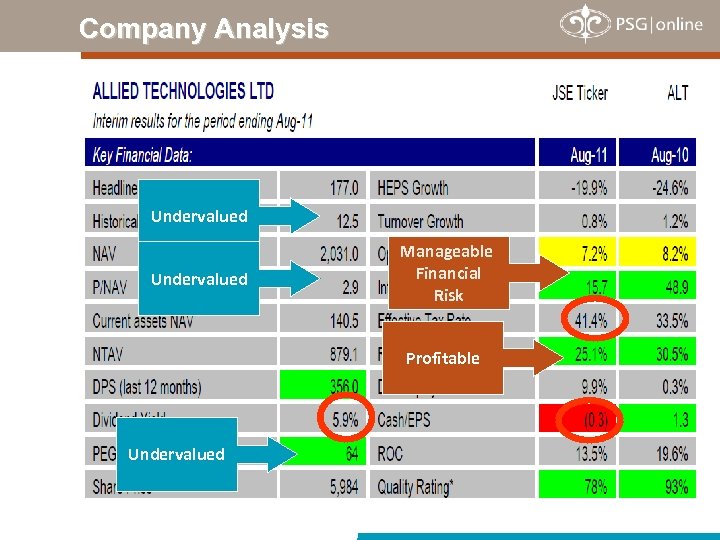 Company Analysis Undervalued Manageable Financial Risk Profitable Undervalued 