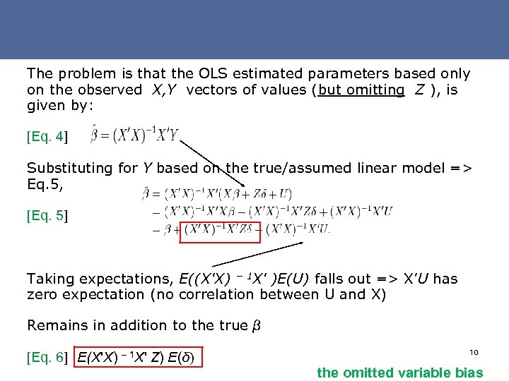 The problem is that the OLS estimated parameters based only on the observed X,