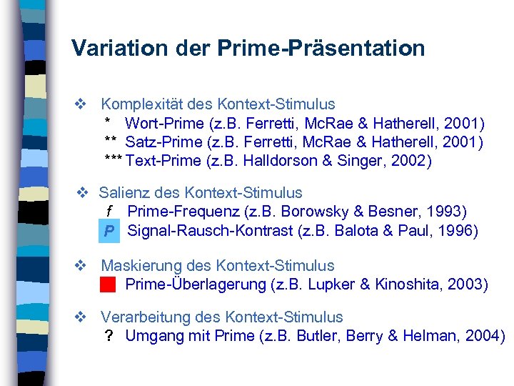 Variation der Prime-Präsentation Komplexität des Kontext-Stimulus * Wort-Prime (z. B. Ferretti, Mc. Rae &
