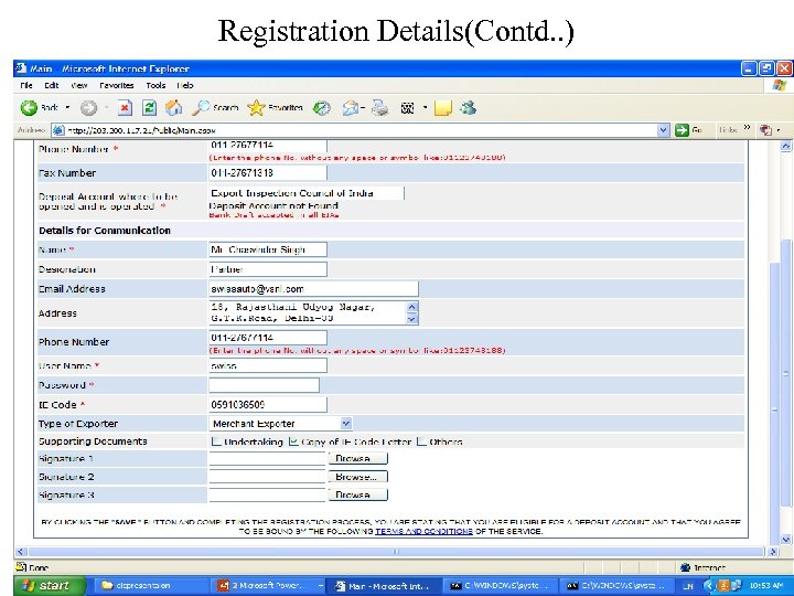 Registration Details(Contd. . ) 