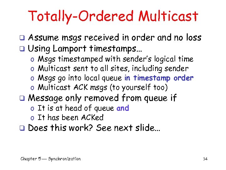 Totally-Ordered Multicast Assume msgs received in order and no loss q Using Lamport timestamps…
