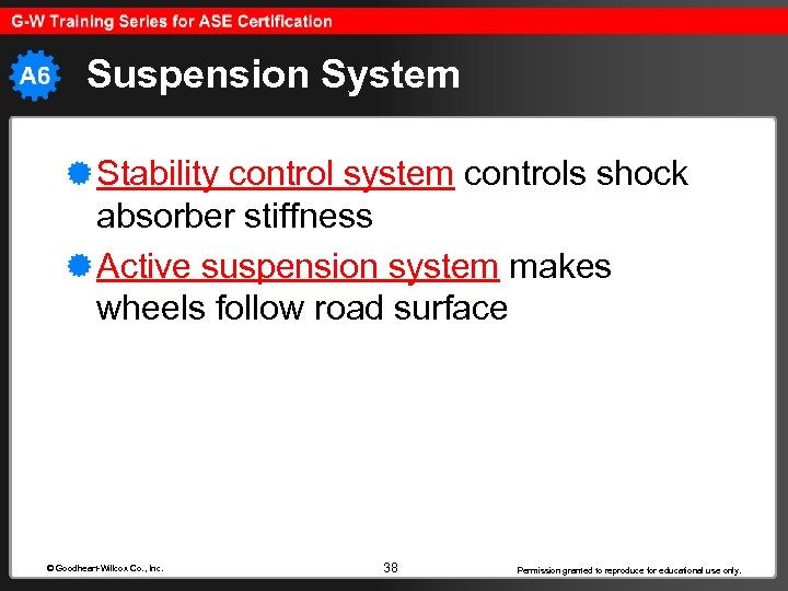 Suspension System Stability control system controls shock absorber stiffness Active suspension system makes wheels
