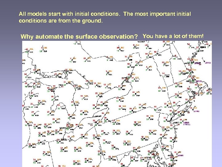 All models start with initial conditions. The most important initial conditions are from the