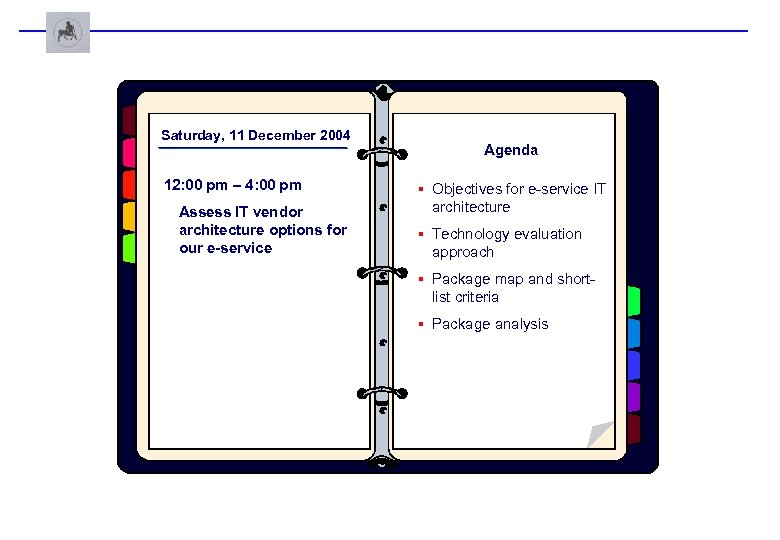Saturday, 11 December 2004 12: 00 pm – 4: 00 pm Assess IT vendor