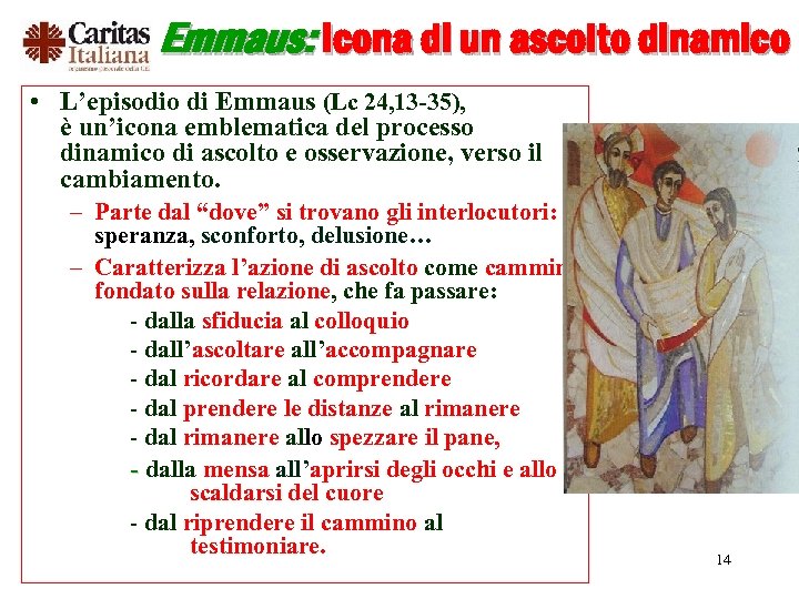 Emmaus: icona di un ascolto dinamico • L’episodio di Emmaus (Lc 24, 13 -35),