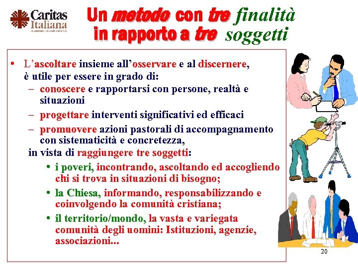 Un metodo con tre finalità in rapporto a tre soggetti • L’ascoltare insieme all’osservare