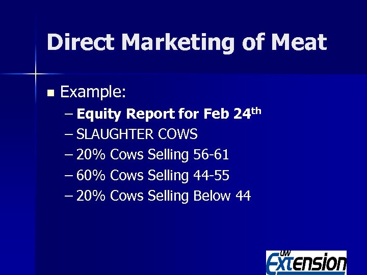 Direct Marketing of Meat n Example: – Equity Report for Feb 24 th –