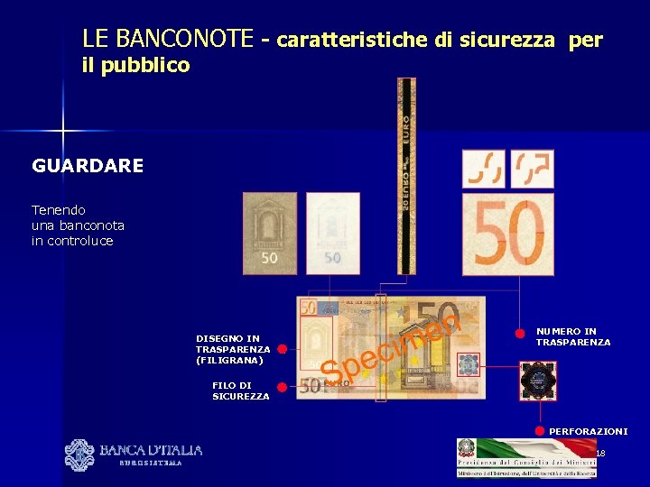LE BANCONOTE - caratteristiche di sicurezza per il pubblico GUARDARE Tenendo una banconota in