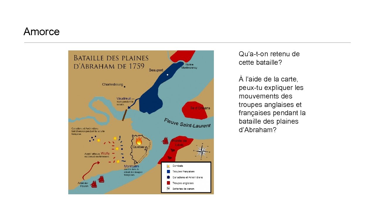 Amorce Qu’a-t-on retenu de cette bataille? À l’aide de la carte, peux-tu expliquer les