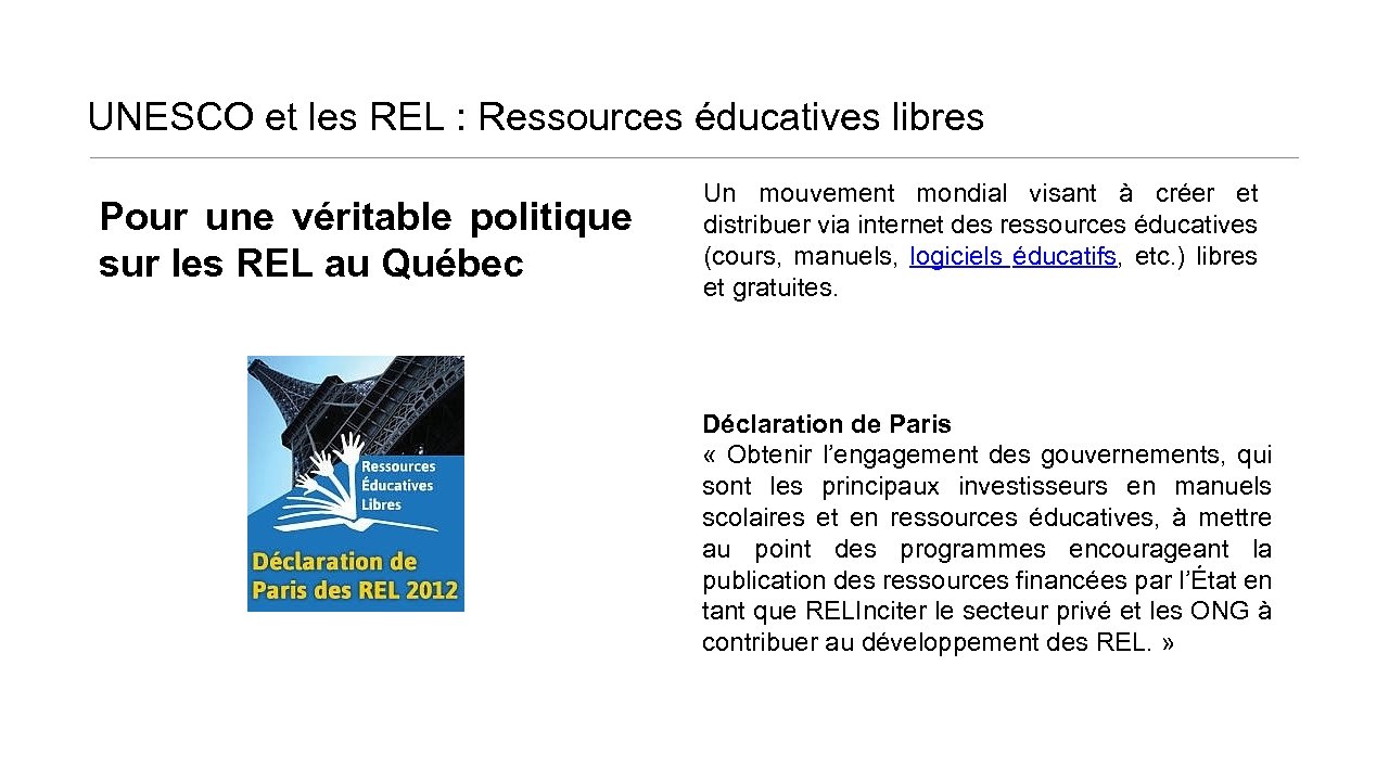 UNESCO et les REL : Ressources éducatives libres Pour une véritable politique sur les