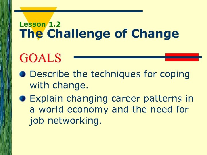 Lesson 1. 2 The Challenge of Change GOALS Describe the techniques for coping with