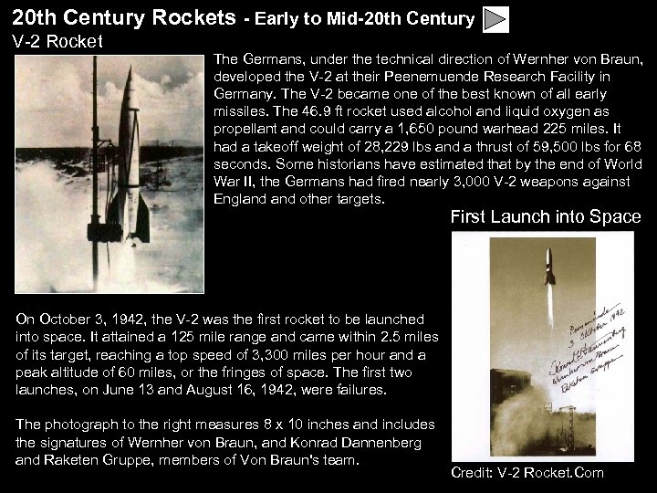 20 th Century Rockets - Early to Mid-20 th Century V-2 Rocket The Germans,