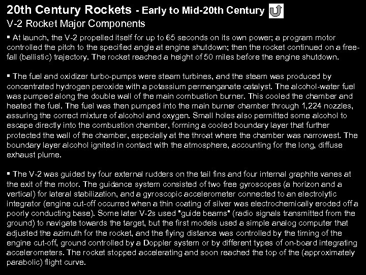 20 th Century Rockets - Early to Mid-20 th Century V-2 Rocket Major Components