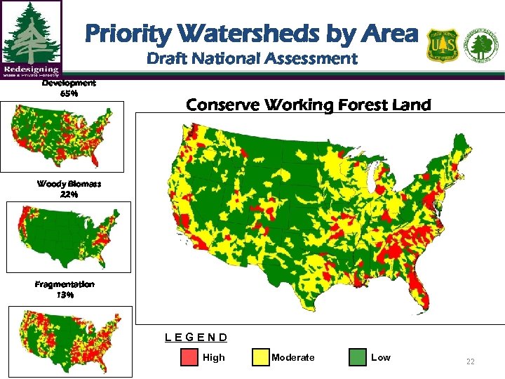 Priority Watersheds by Area Draft National Assessment Development 65% Conserve Working Forest Land Woody