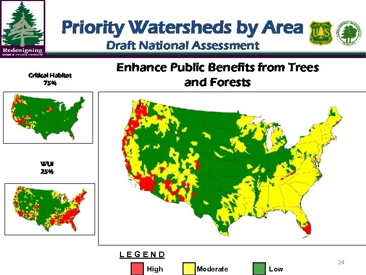 Priority Watersheds by Area Draft National Assessment Critical Habitat 75% Enhance Public Benefits from