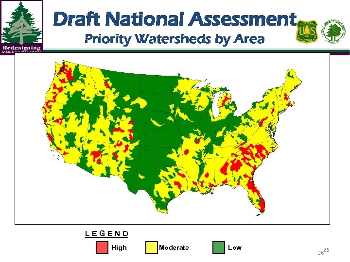 Draft National Assessment Priority Watersheds by Area LEGEND High Moderate Low 26 26 