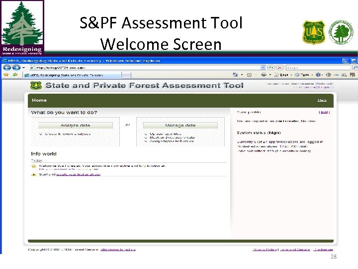 S&PF Assessment Tool Welcome Screen 28 