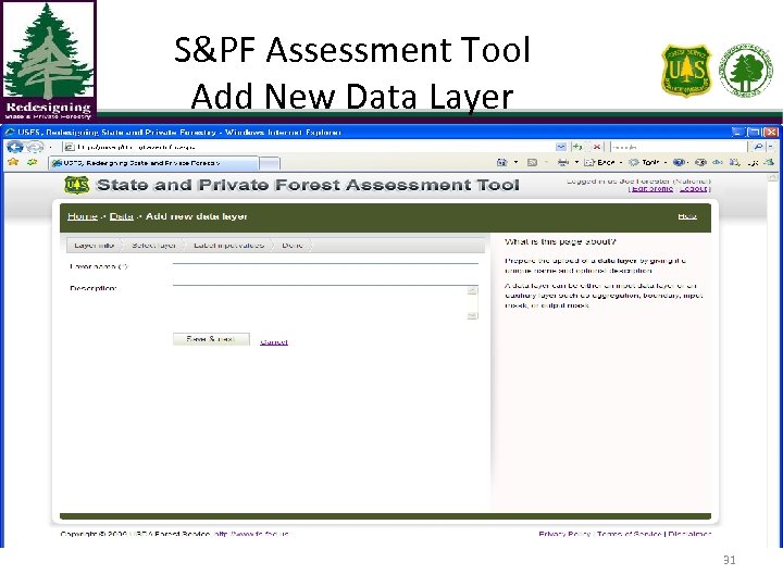 S&PF Assessment Tool Add New Data Layer 31 