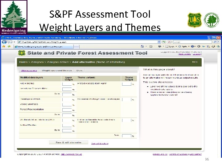 S&PF Assessment Tool Weight Layers and Themes 36 