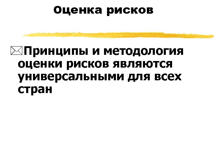 Оценка рисков *Принципы и методология оценки рисков являются универсальными для всех стран 