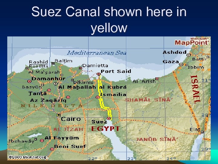 Suez Canal shown here in yellow 