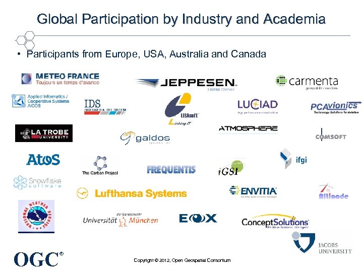 Global Participation by Industry and Academia • Participants from Europe, USA, Australia and Canada