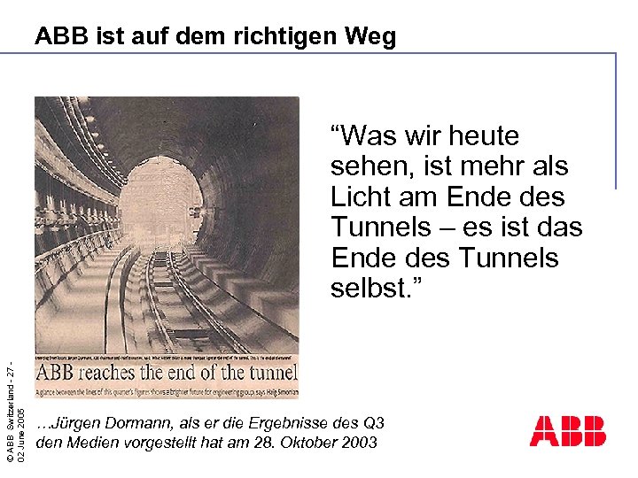 ABB ist auf dem richtigen Weg © ABB Switzerland - 27 02 June 2005
