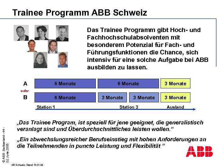 Trainee Programm ABB Schweiz Das Trainee Programm gibt Hoch- und Fachhochschulabsolventen mit besonderem Potenzial