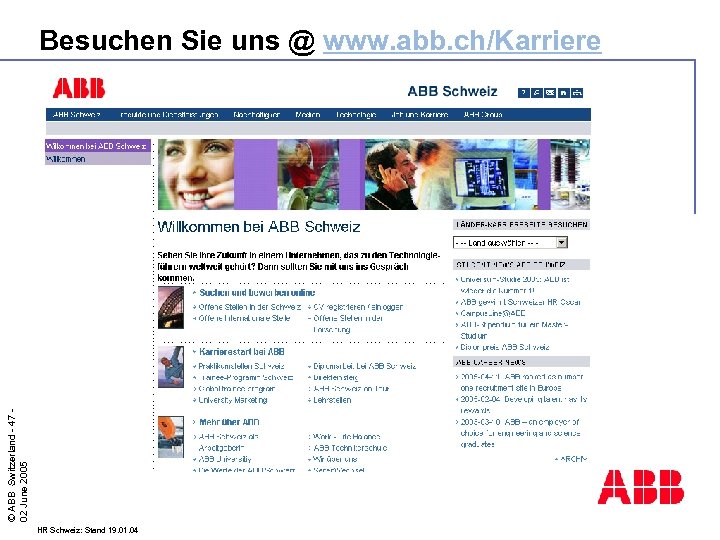 © ABB Switzerland - 47 02 June 2005 Besuchen Sie uns @ www. abb.