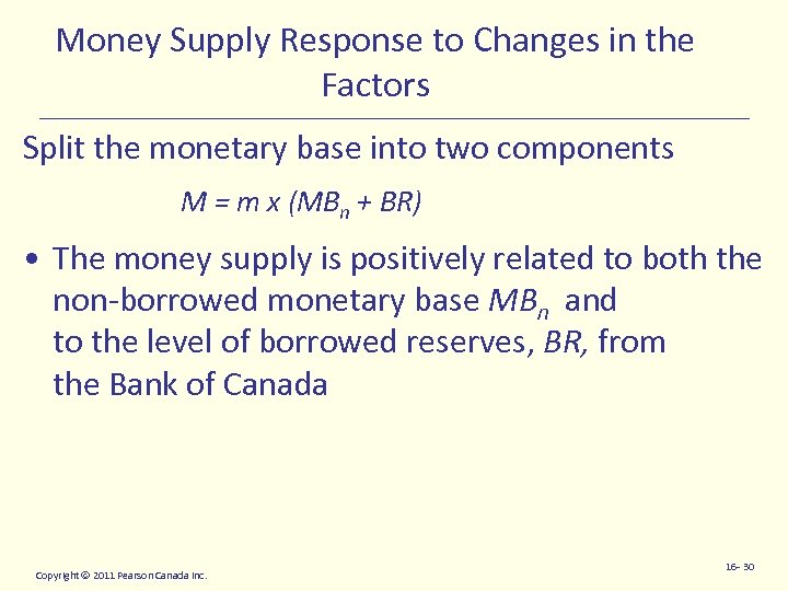 Money Supply Response to Changes in the Factors Split the monetary base into two