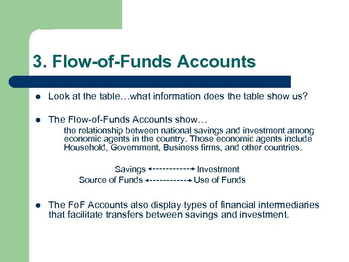 3. Flow-of-Funds Accounts l Look at the table…what information does the table show us?