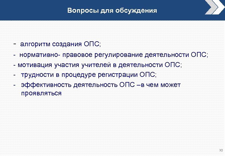 Вопросы для обсуждения - алгоритм создания ОПС; - нормативно- правовое регулирование деятельности ОПС; -