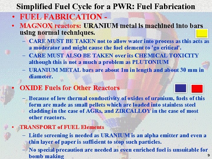 Simplified Fuel Cycle for a PWR: Fuel Fabrication • FUEL FABRICATION • MAGNOX reactors:
