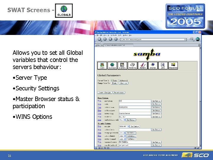 SWAT Screens - Allows you to set all Global variables that control the servers