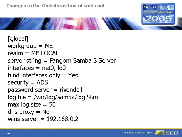 Changes to the Globals section of smb. conf [global] workgroup = ME realm =