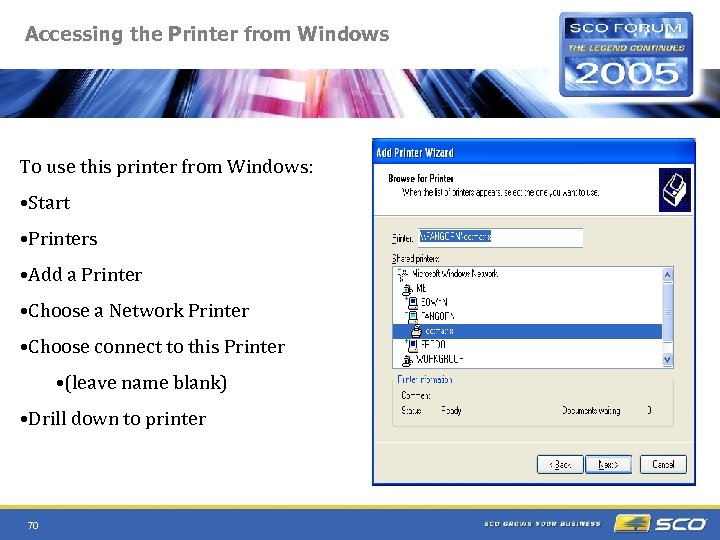 Accessing the Printer from Windows To use this printer from Windows: • Start •